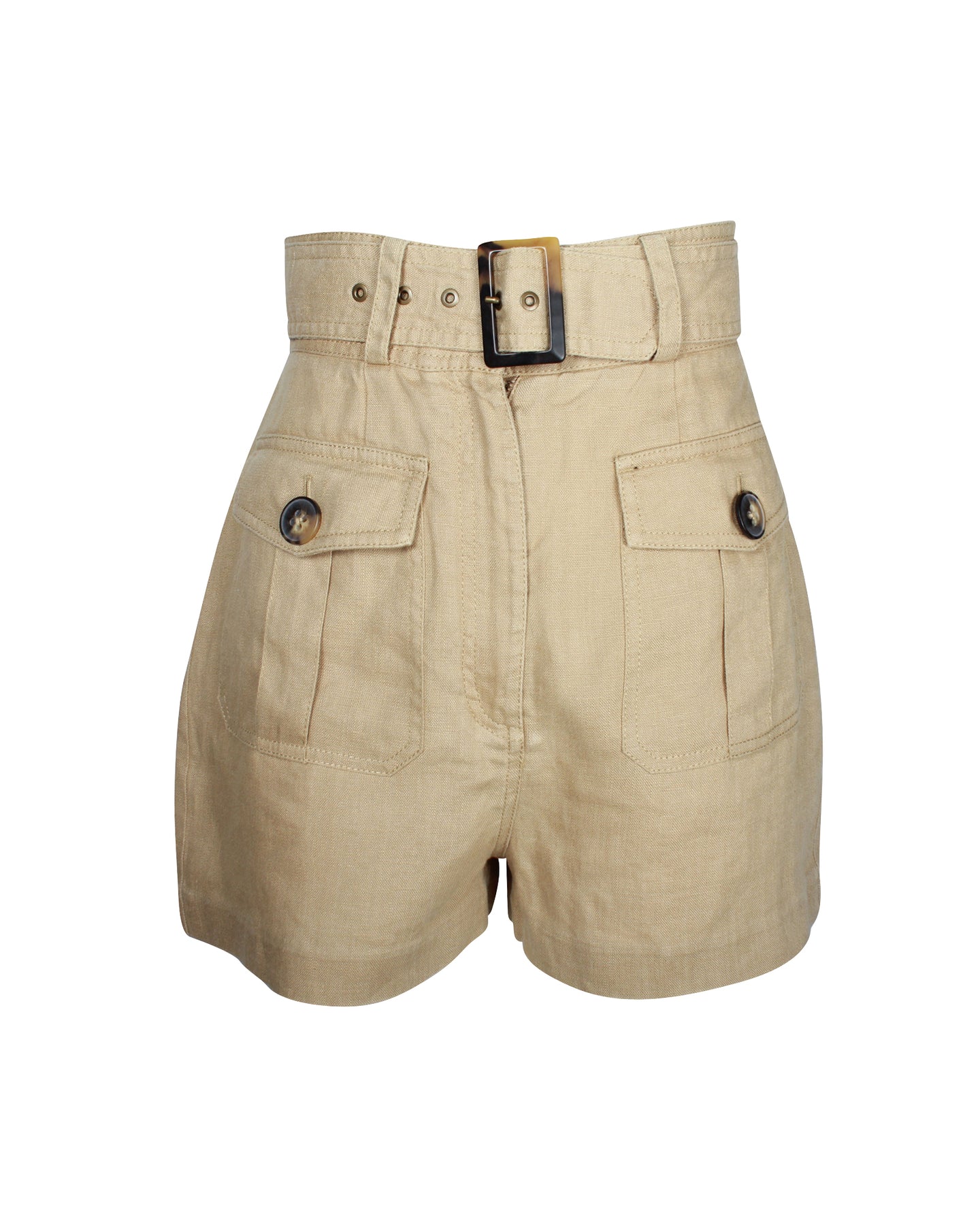 Zimmermann Shorts mit hohem Bund aus beigefarbenem Leinen