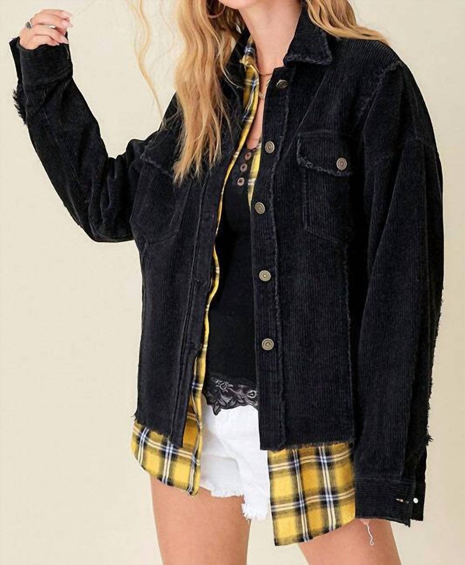 Übergroße Cordjacke in Schwarz
