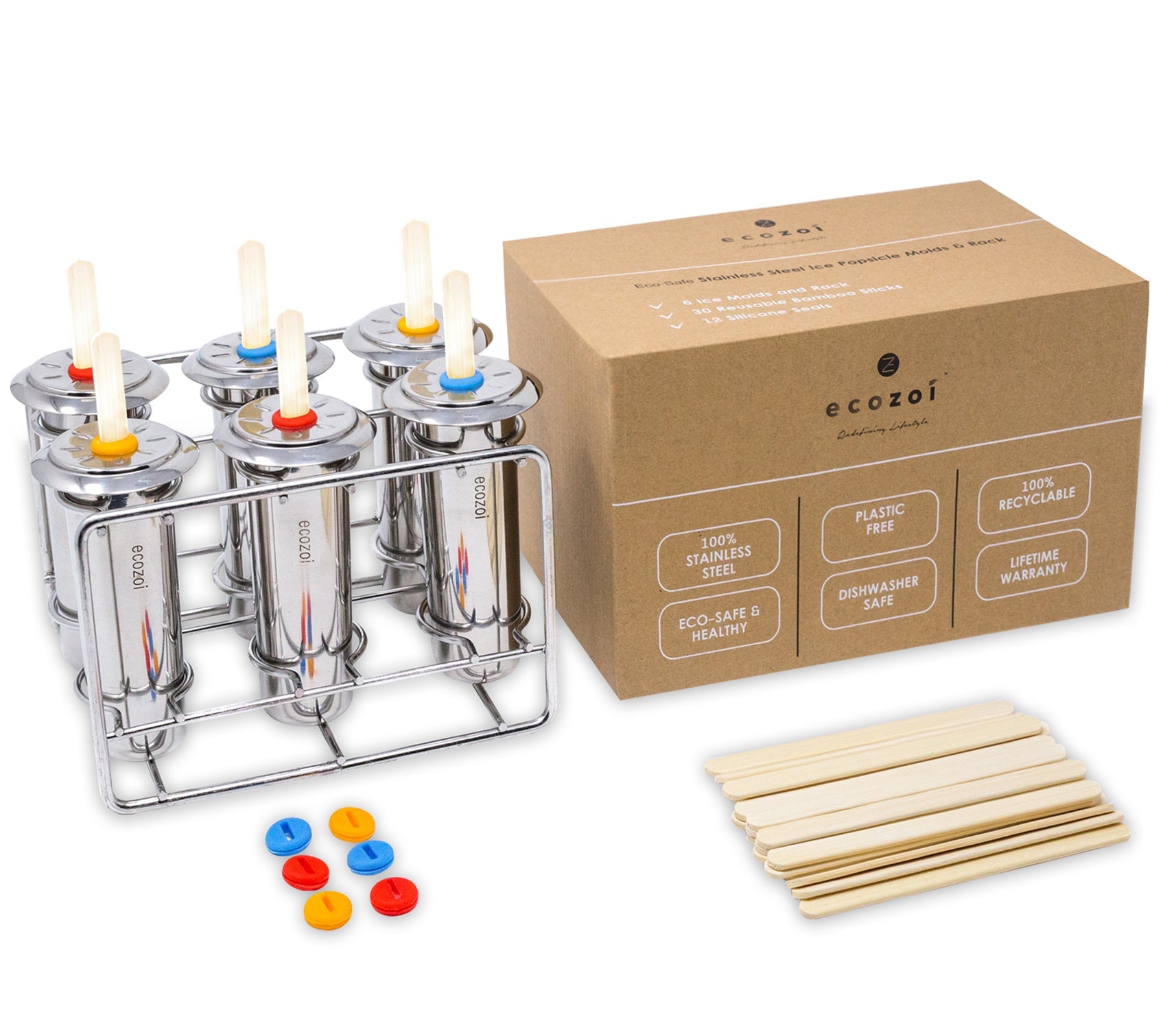 Ecozoi Edelstahl Eiszapfen Formen, Runde mit wiederverwendbaren Bambus Sticks