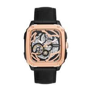 Fossil Herren Inschrift automatische Drei-Hand, schwarz-ton Edelstahlarmbanduhr, ME3203