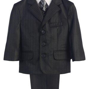 Baby Jungen Dunkelgrau gestreifte Jacke Weste Hemd Hose Tie Anzug 6-24M