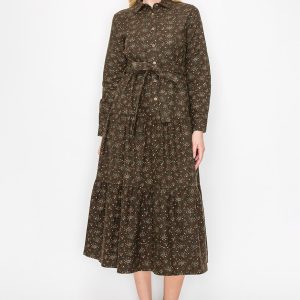 Autumn Blossom Belted Midikleid 7833063587900