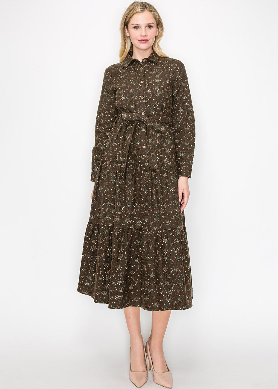 Autumn Blossom Midikleid mit Gürtel