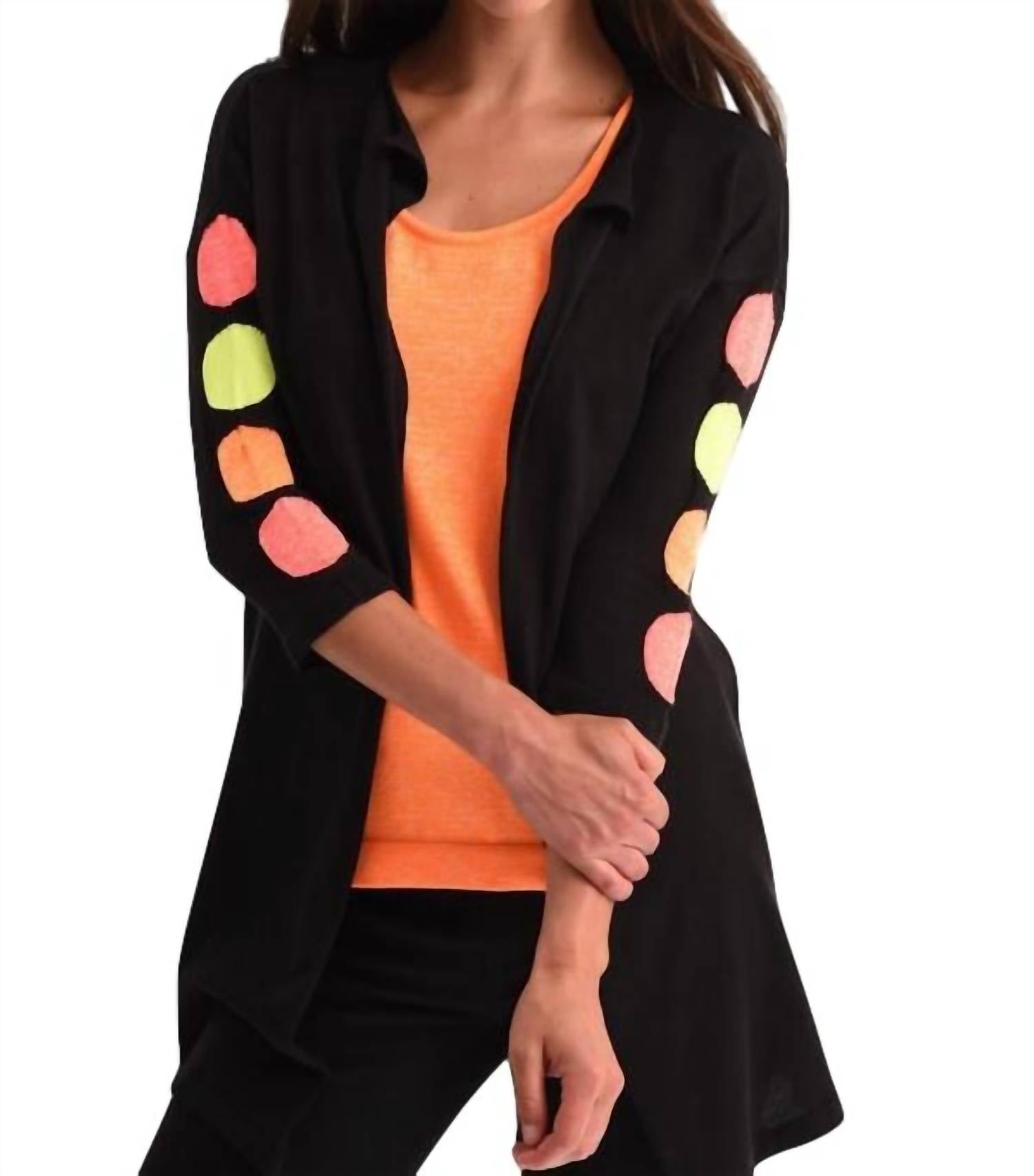 Poloshirt mit 3/4-Ärmel in Schwarz/Neon