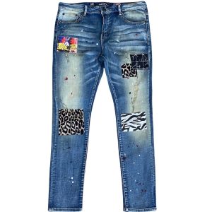 Herren malen splatter milan denim jean in mittelblau