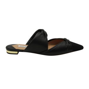 Aquazzura Twist Flache Mules aus schwarzem Leder