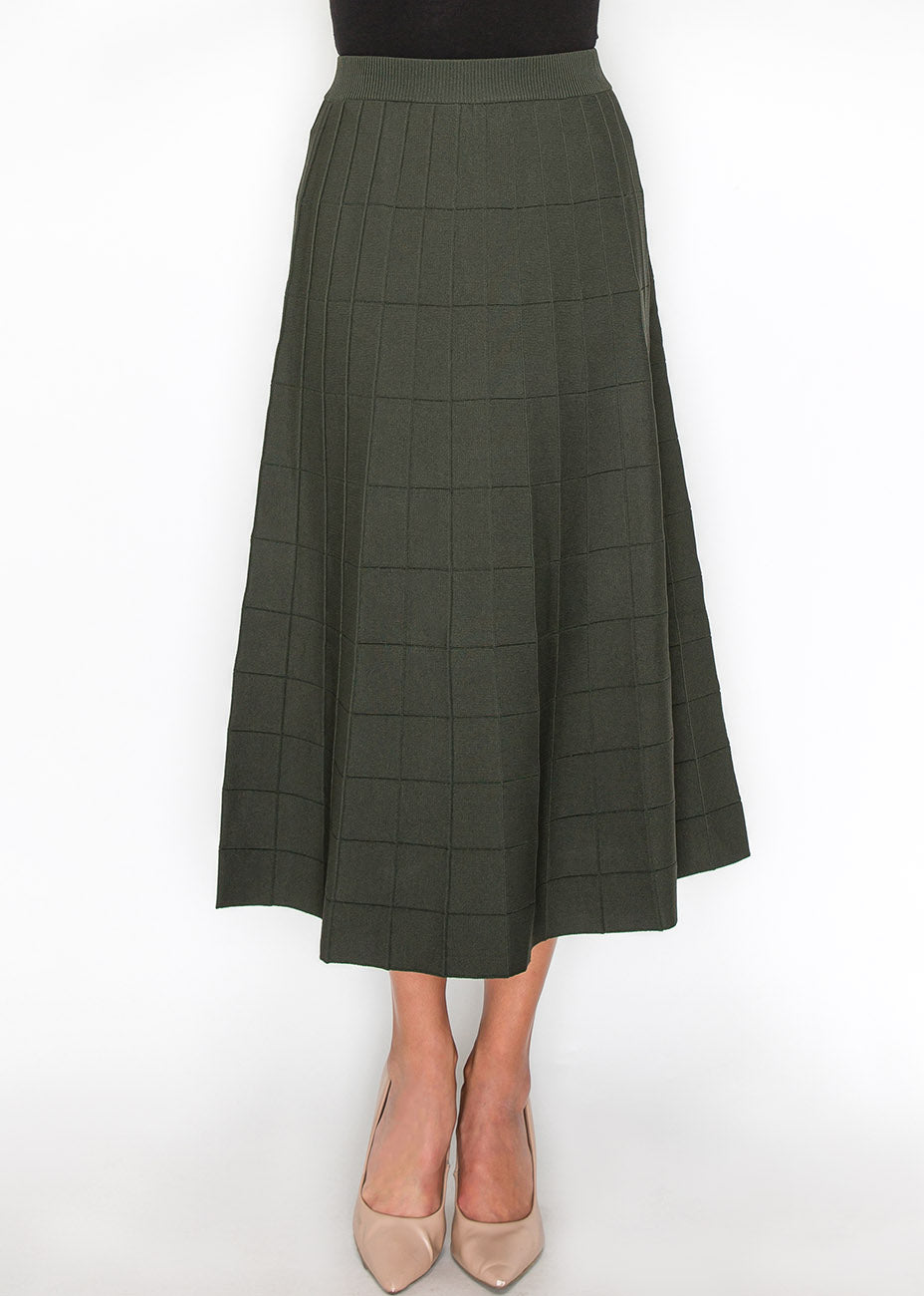 Oliv Grid A-Line Strickrock