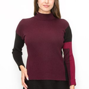 Burgunder Pullover mit Farbblockärmeln