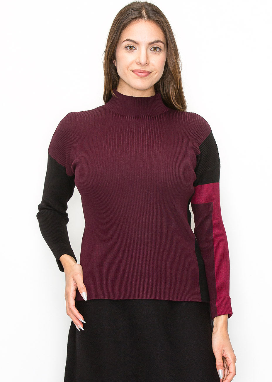 Burgunder Pullover mit Farbblockärmeln