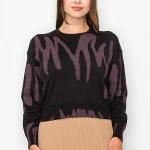 schwarz und mauve abstrakte Druck Pullover 7832920621116