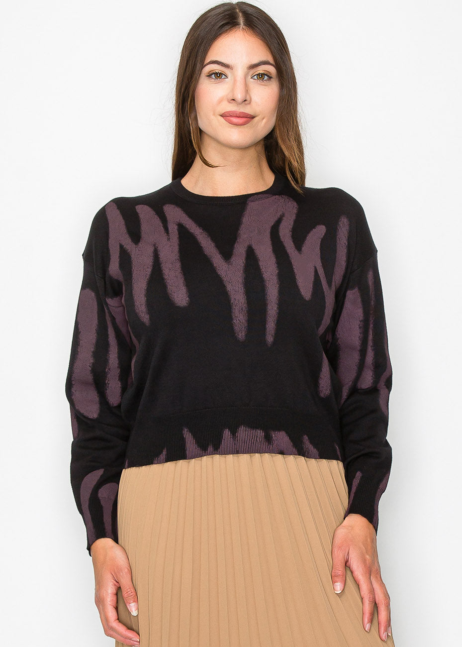 Schwarzer und Mauve abstrakter Druckpullover