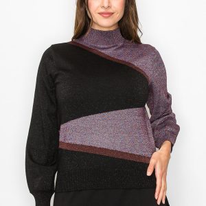 Geometric Colorblock Turtleneck Pullover 7832921440316