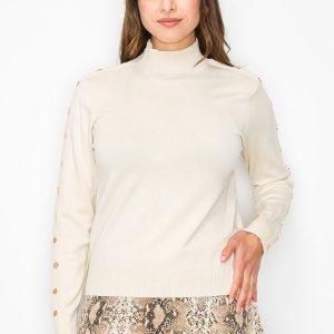 Weiche Creme Knopf Ärmel Pullover