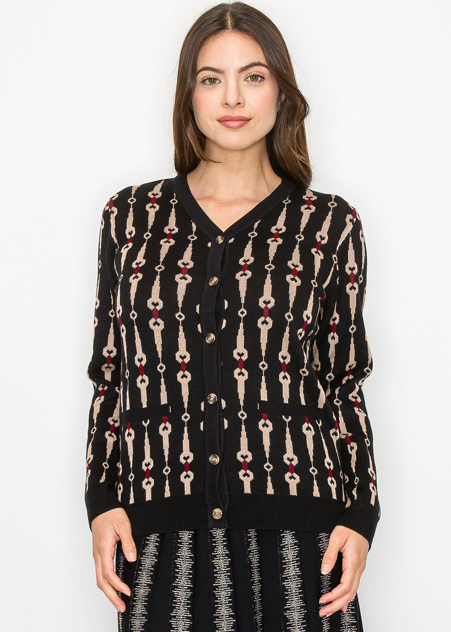 Schwarzer Strickjacke mit fettem geometrischem Muster