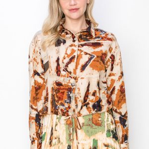 Abstrakte Bluse aus Rost und Beige