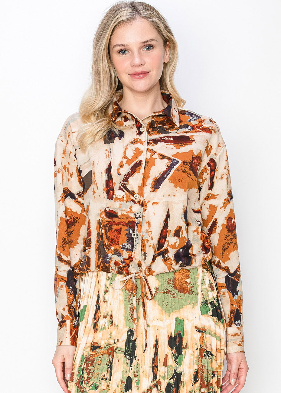Abstrakte Bluse aus Rost und Beige