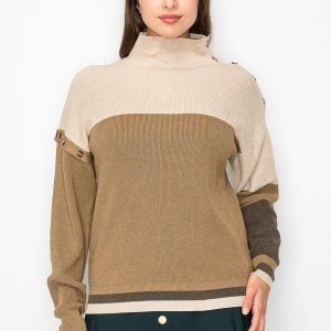 Camel Strickpullover mit Knopfausschnitt 7832921079868
