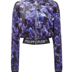 verkürzt Kapuzenpullover Sweatjacke Blumen
