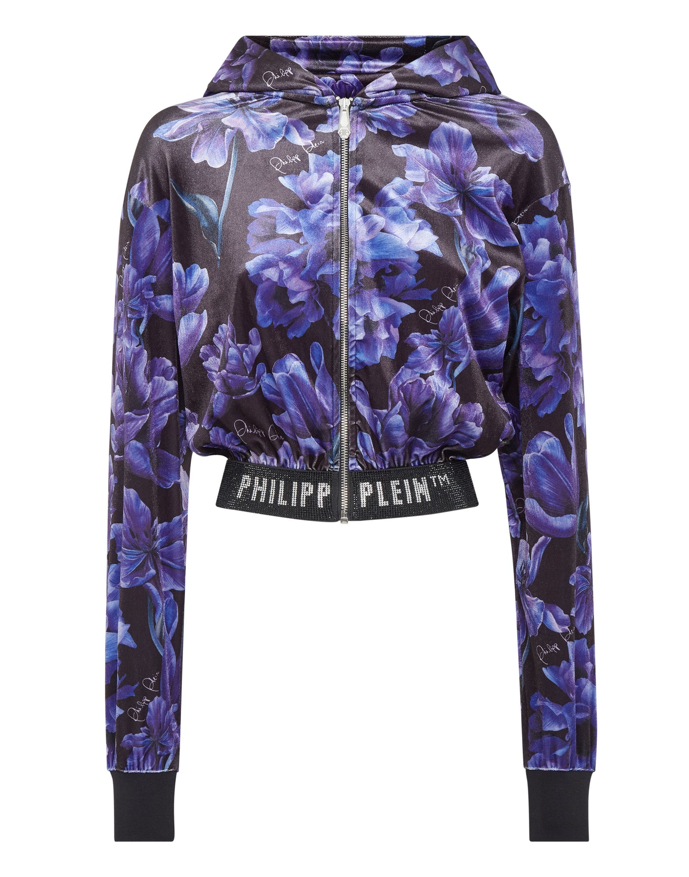 verkürzt Kapuzenpullover Sweatjacke Blumen