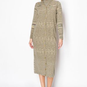 Olive gestreift Knopf-Down Midikleid 7832917934140