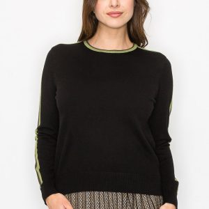 schwarzer Pullover mit Olivenstreifen Detail 7832927371324