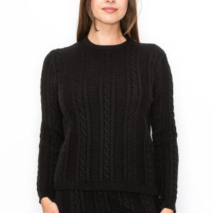 schwarz Kabel Textur Pullover 7832921800764