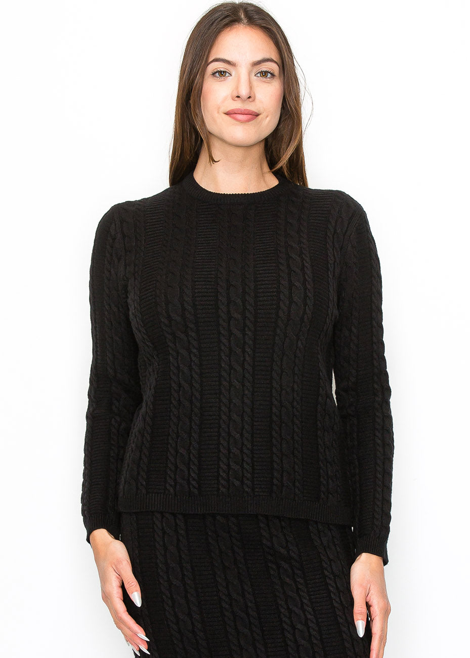 Schwarzes Kabel Texture Pullover