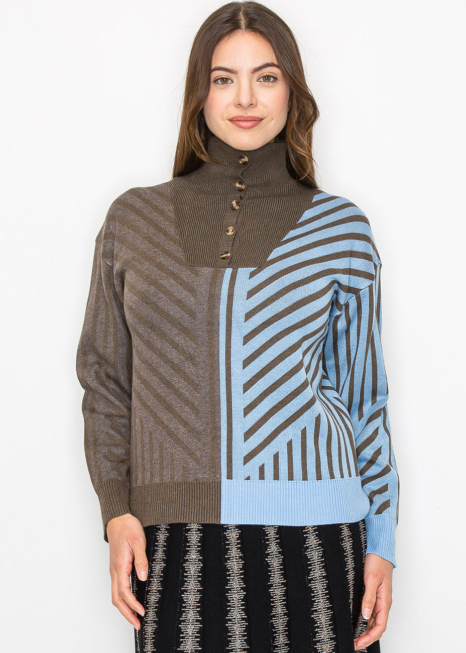 Geometrischen Farbe-Block Rollkragenpullover