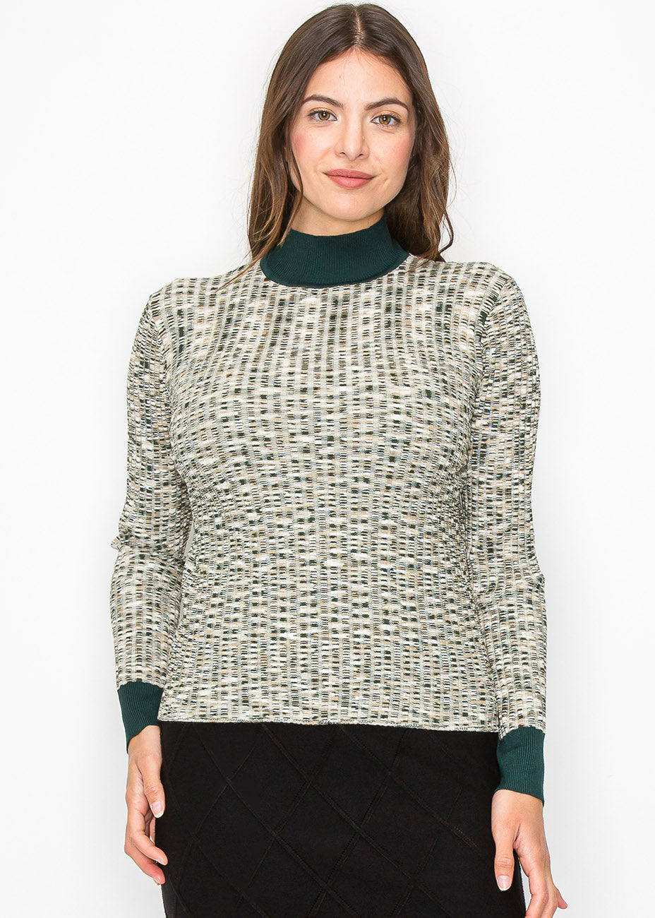 Mehrfarbiger Strickpullover mit hohem Halsausschnitt