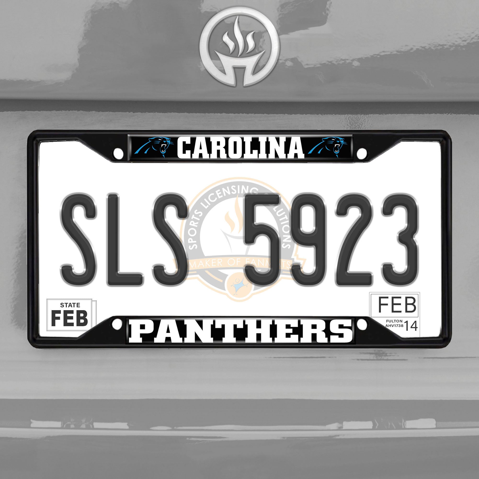 Fanmats Carolina Panthers Metall Nummernschild Rahmen schwarz Finish