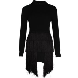 Mugler Fringed Minikleid aus schwarzer Wolle 7703704305724