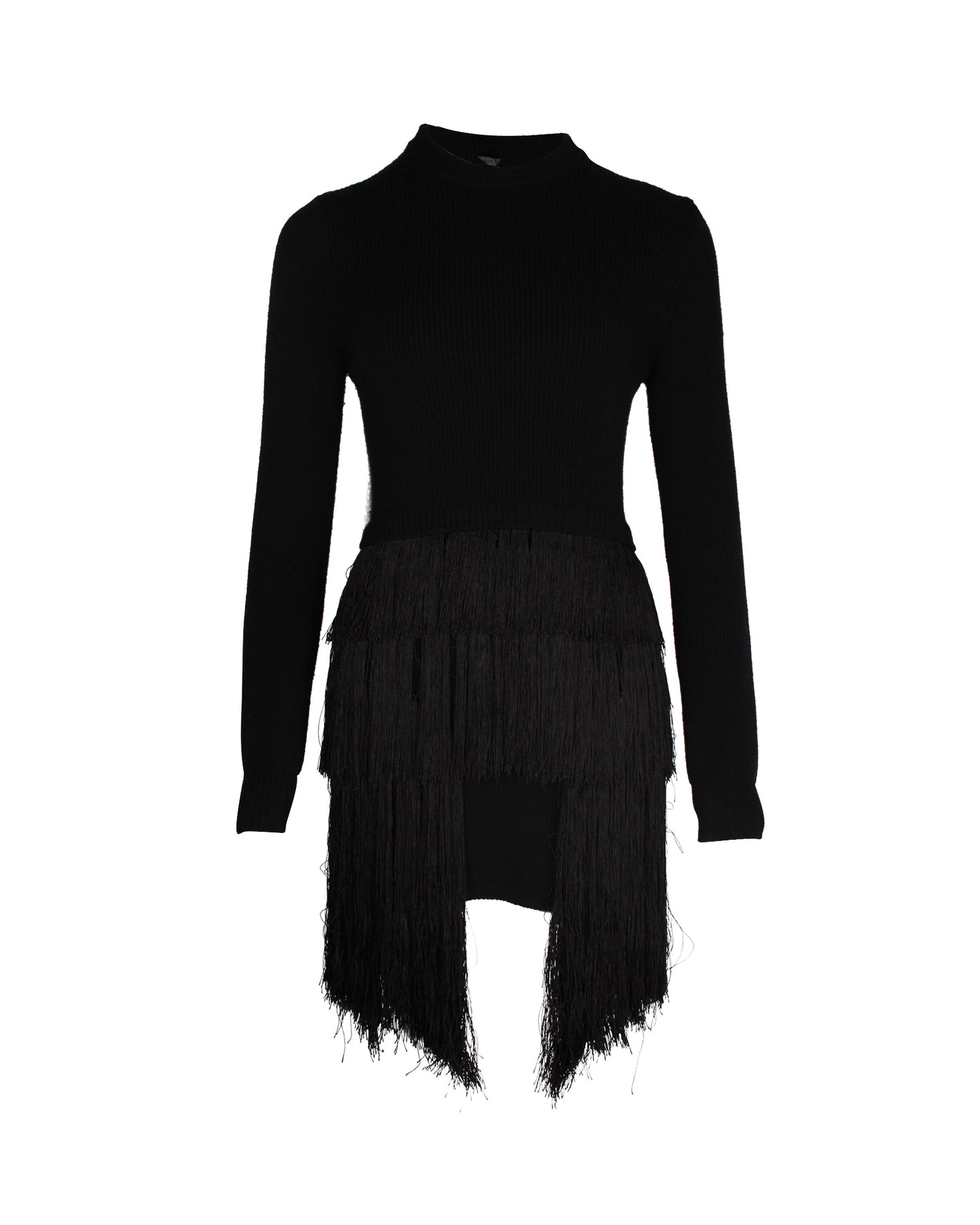 Mugler Fringed Minikleid aus schwarzer Wolle