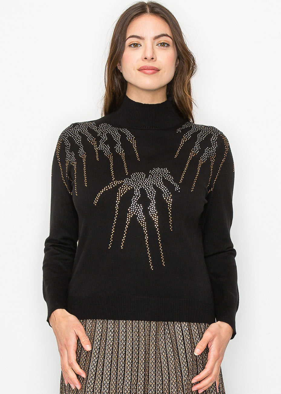 Metallic Akzent High-Neck Pullover