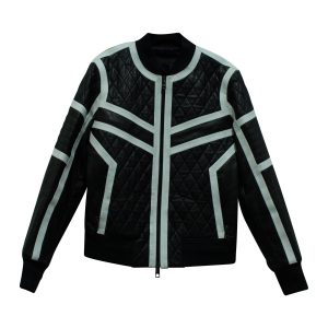 Neil Barrett Biker Jacke mit weißer Paspel aus schwarzem Leder 7703704600636