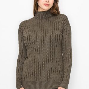 Olive Hochhals Kabel Pullover 7832921997372