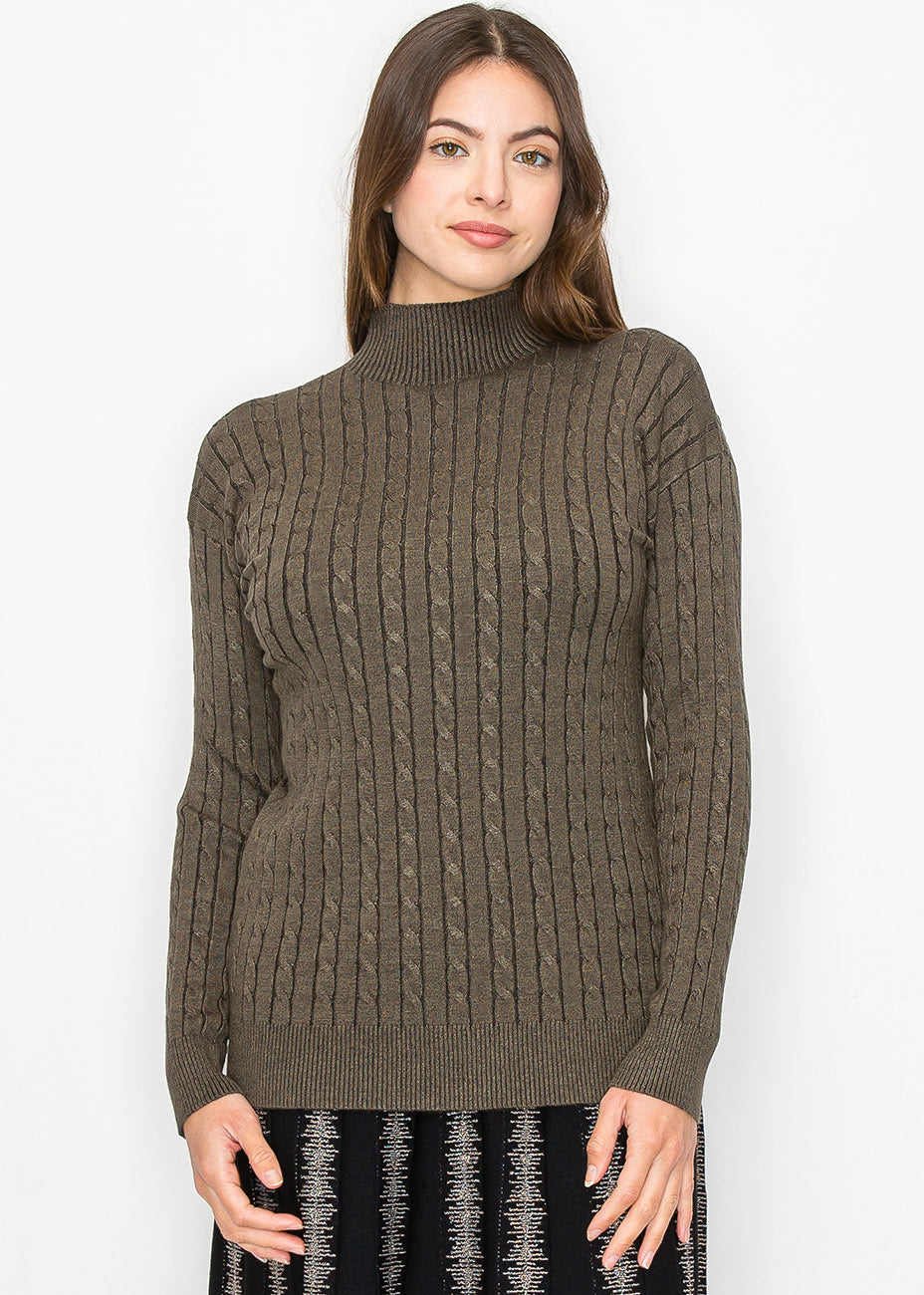 Oliv hohen Hals Kabel Pullover