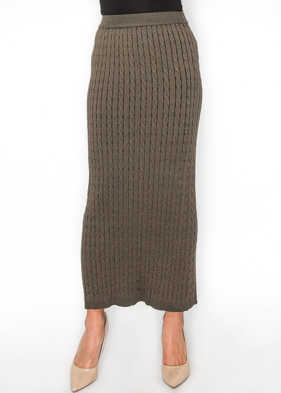 Oliv Cable-Strick Maxi Rock