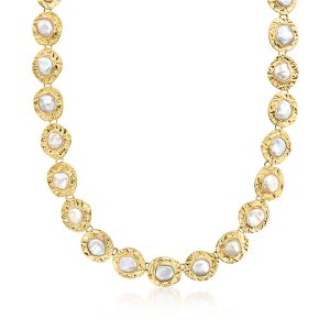 Ross-Simons 10x12mm Lünette-Set kultiviert Barock Perle Disc Halskette in 18kt Gold über Sterling