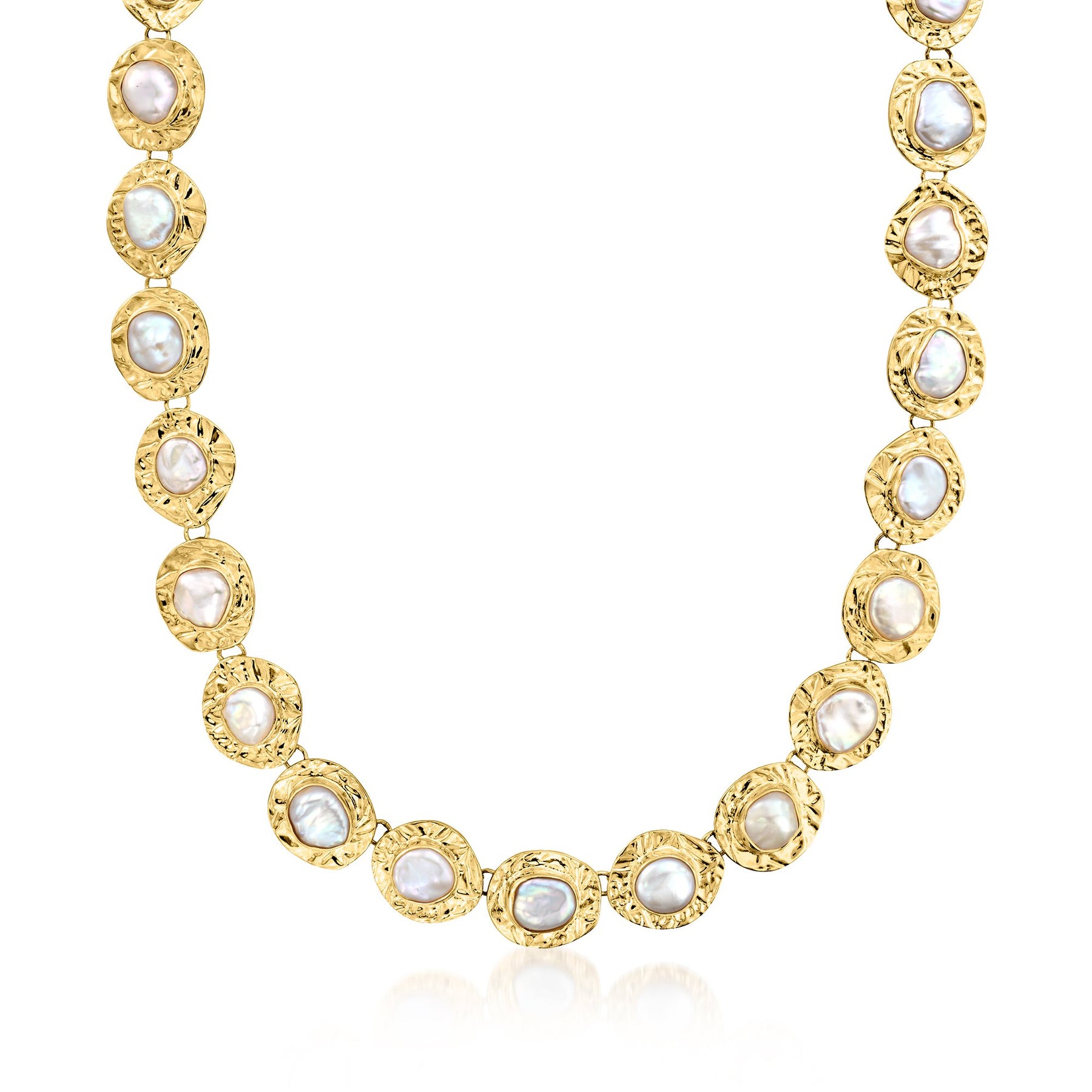 Ross-Simons 10x12mm Lünette-Set kultiviert Barock Perle Disc Halskette in 18kt Gold über Sterling