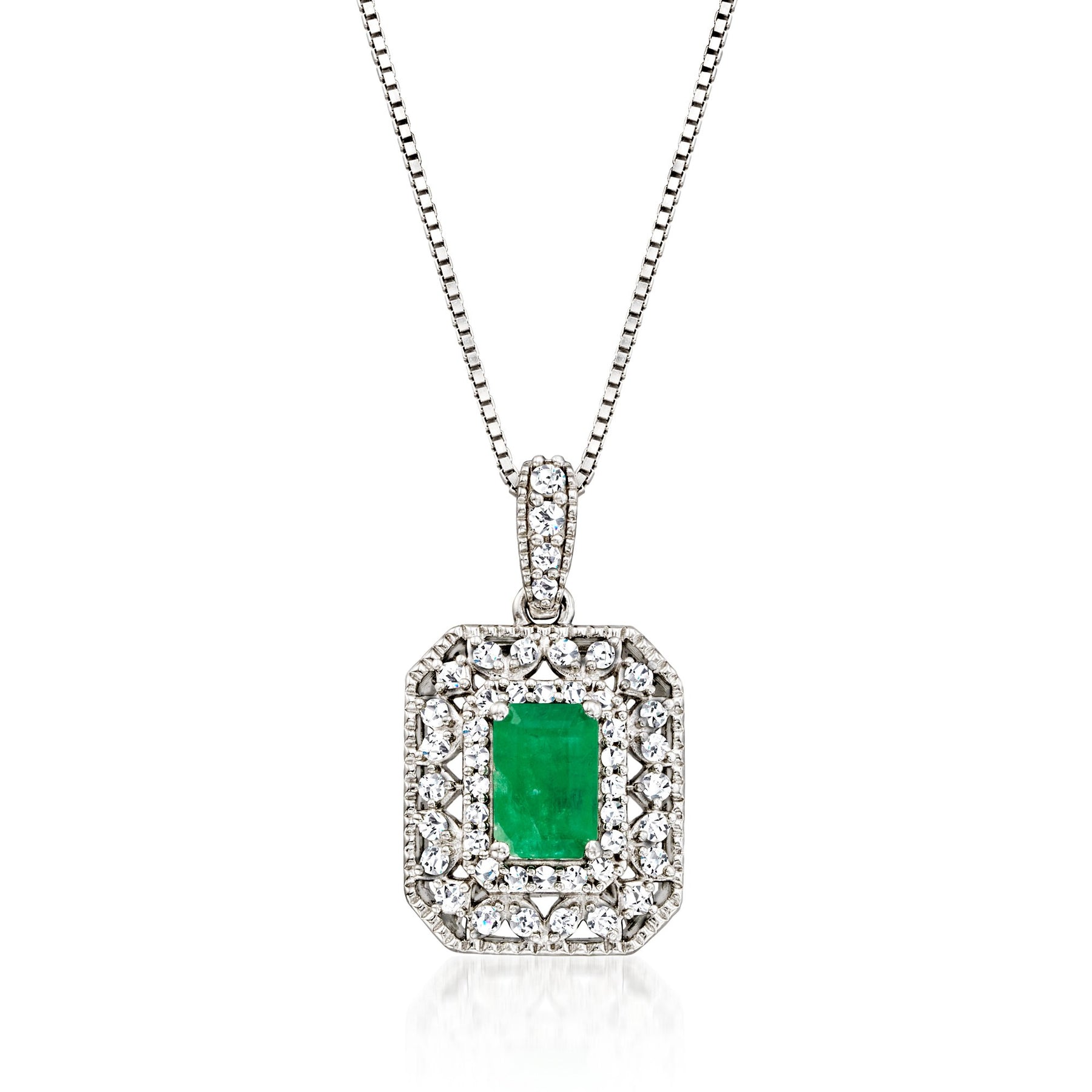 Ross-Simons Emerald Und. Diamant-Anhänger Halskette in Sterling Silber