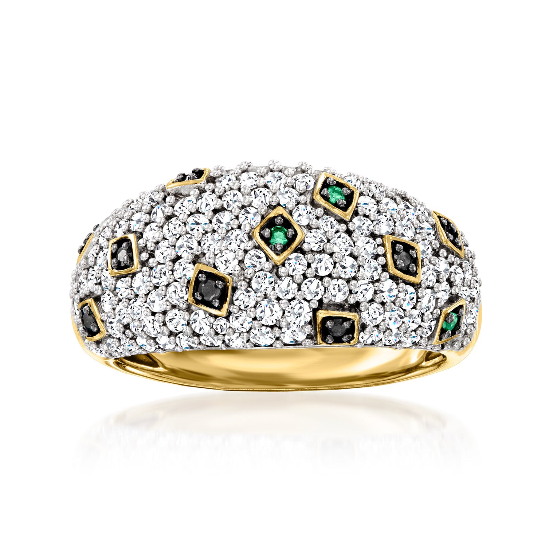 Ross-Simons Weißer und schwarzer Diamantring mit Emerald Akzente in 18kt Gold über Sterling