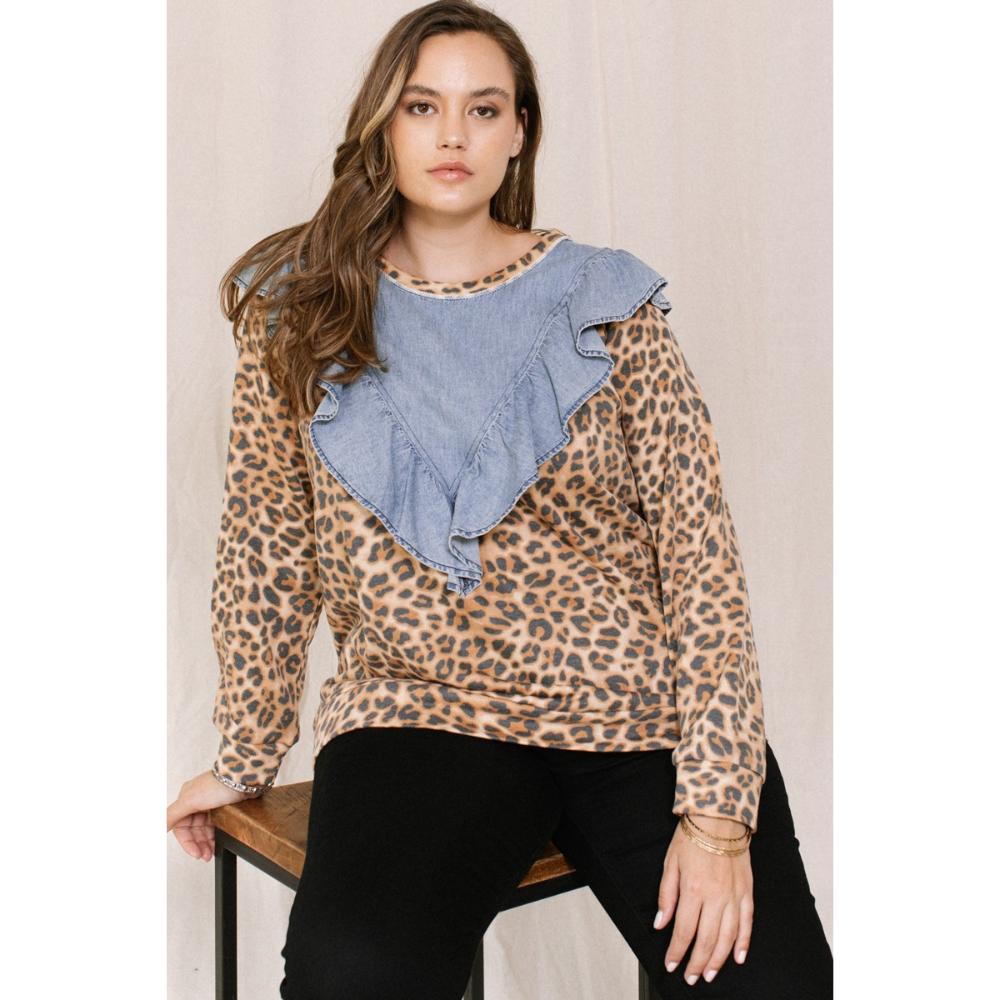 Gewaschenes Denim Top mit Kontrast
