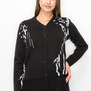 Abstrakte Muster Knopf-Up Strickjacke