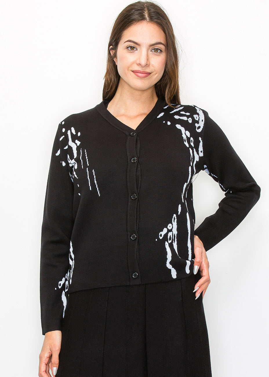 Abstract Pattern Button-Up Strickjacke 7832933990460