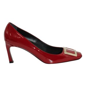 Roger Vivier Trompette 70 Metal Buckle Pumps aus rotem Lackleder 7703691591740