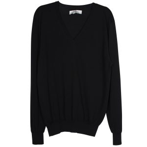 Yves Saint Laurent Strickpullover mit V-Ausschnitt aus schwarzer Wolle