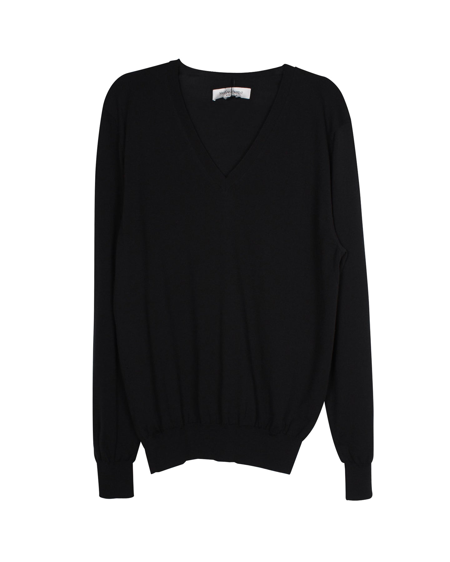 Yves Saint Laurent Strickpullover mit V-Ausschnitt aus schwarzer Wolle