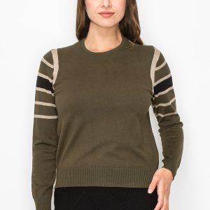 Olive Streifenpullover 7832922226748