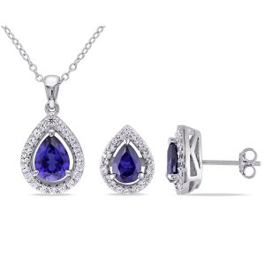 Mimi & Max 4 7/8ct TGW Created Blue und Created White Sapphire Halskette und Ohrringe Set aus Sterlingsilber