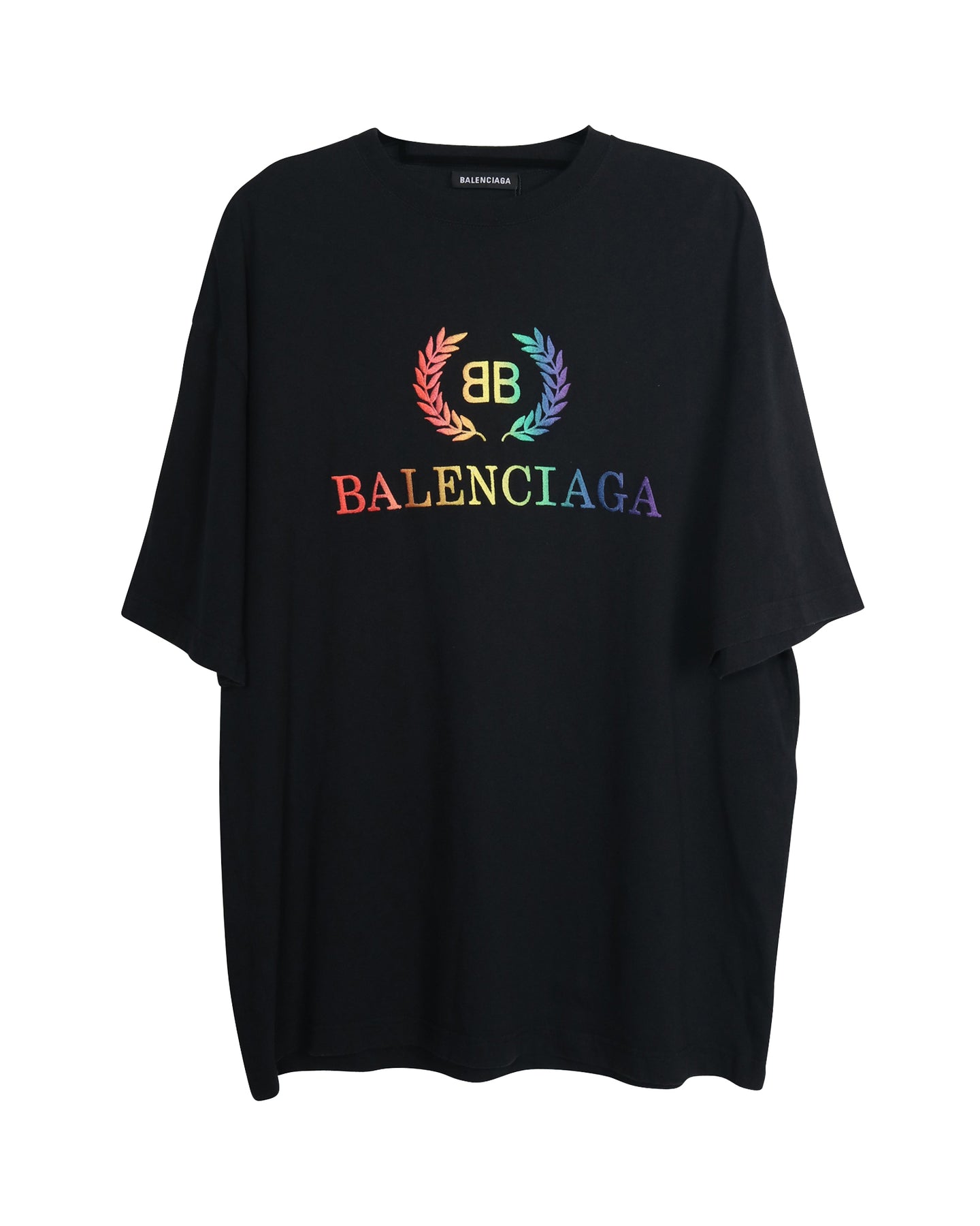 Balenciaga Rainbow Logo Tee aus schwarzer Baumwolle